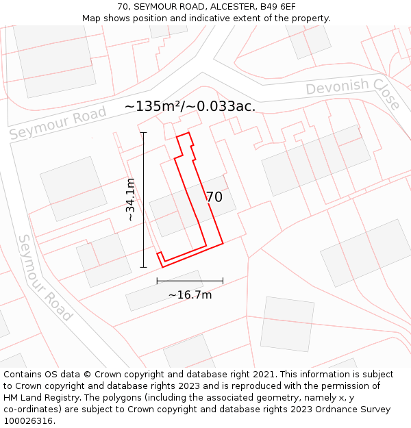 70, SEYMOUR ROAD, ALCESTER, B49 6EF: Plot and title map
