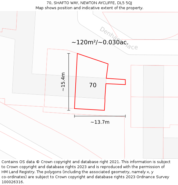 70, SHAFTO WAY, NEWTON AYCLIFFE, DL5 5QJ: Plot and title map