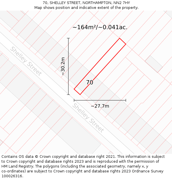 70, SHELLEY STREET, NORTHAMPTON, NN2 7HY: Plot and title map