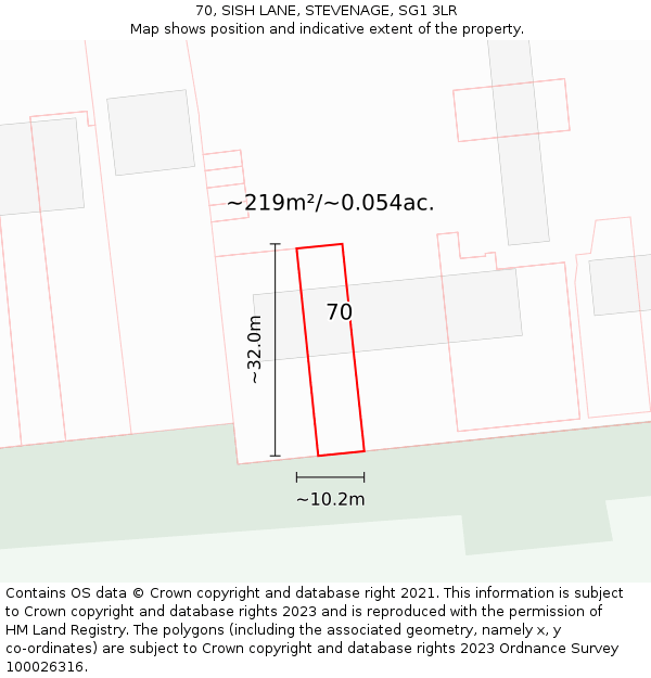 70, SISH LANE, STEVENAGE, SG1 3LR: Plot and title map
