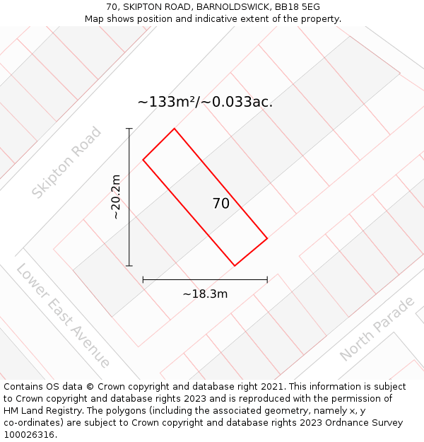 70, SKIPTON ROAD, BARNOLDSWICK, BB18 5EG: Plot and title map