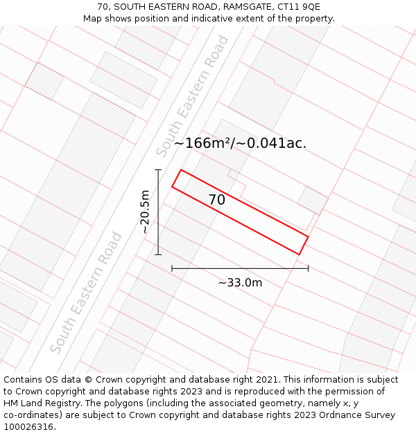 70, SOUTH EASTERN ROAD, RAMSGATE, CT11 9QE: Plot and title map