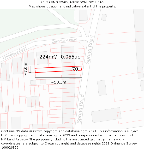 70, SPRING ROAD, ABINGDON, OX14 1AN: Plot and title map