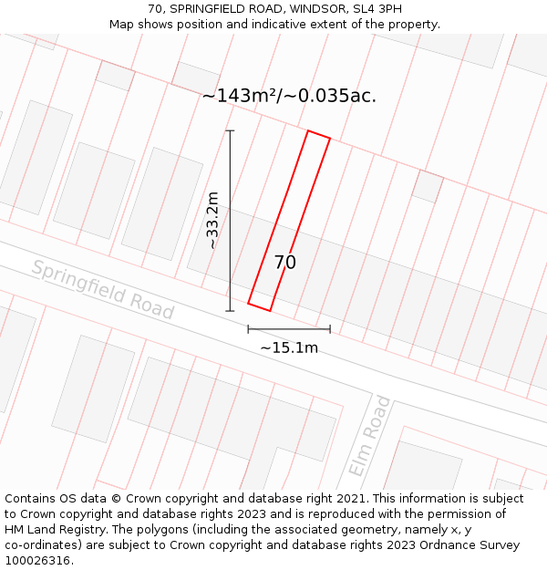 70, SPRINGFIELD ROAD, WINDSOR, SL4 3PH: Plot and title map