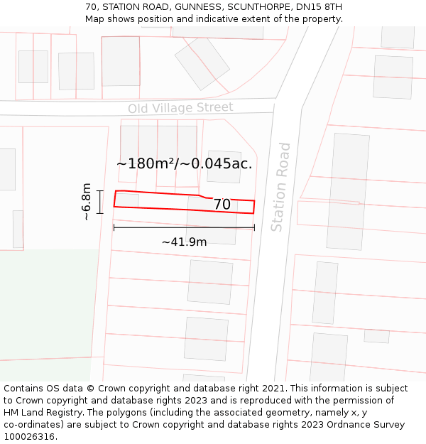 70, STATION ROAD, GUNNESS, SCUNTHORPE, DN15 8TH: Plot and title map