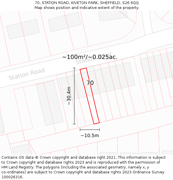 70, STATION ROAD, KIVETON PARK, SHEFFIELD, S26 6QQ: Plot and title map