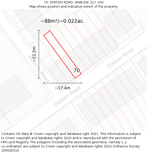70, STATION ROAD, MARLOW, SL7 1NX: Plot and title map