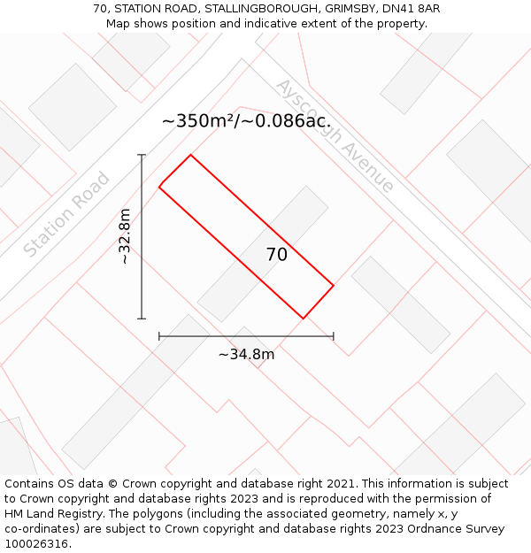 70, STATION ROAD, STALLINGBOROUGH, GRIMSBY, DN41 8AR: Plot and title map