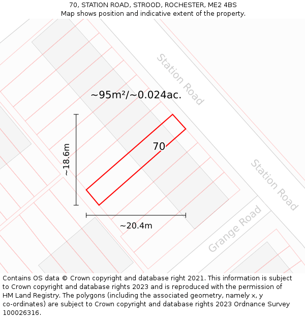 70, STATION ROAD, STROOD, ROCHESTER, ME2 4BS: Plot and title map