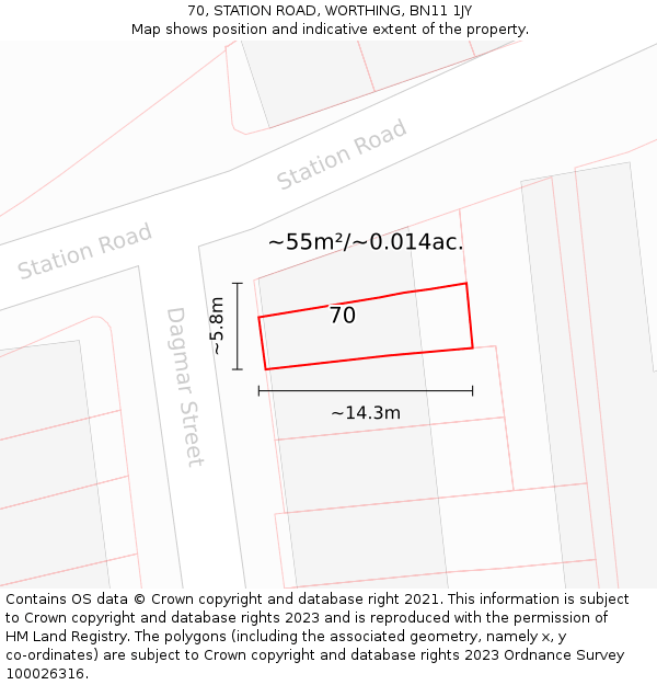 70, STATION ROAD, WORTHING, BN11 1JY: Plot and title map