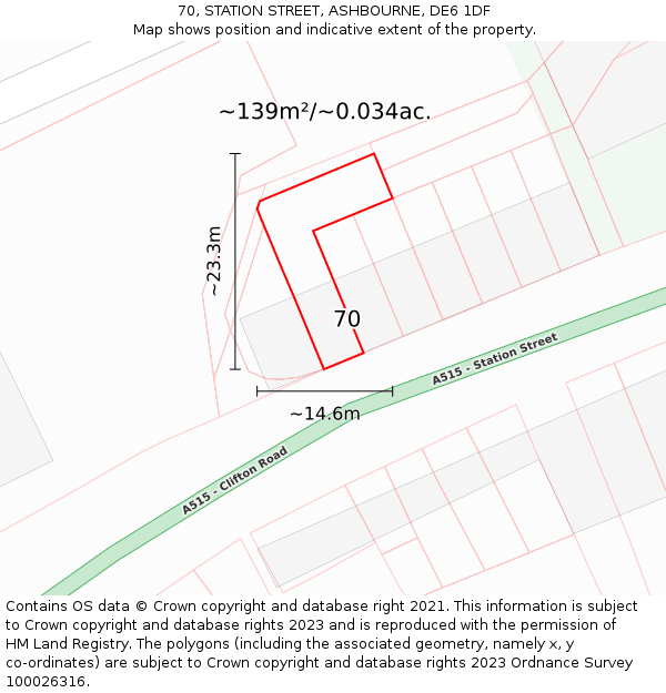 70, STATION STREET, ASHBOURNE, DE6 1DF: Plot and title map