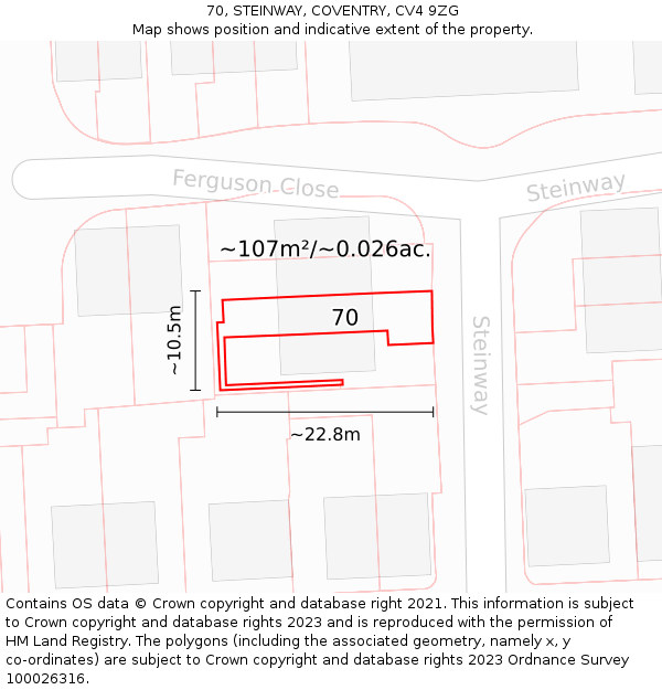 70, STEINWAY, COVENTRY, CV4 9ZG: Plot and title map