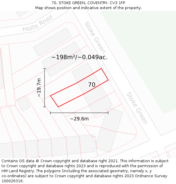 70, STOKE GREEN, COVENTRY, CV3 1FP: Plot and title map