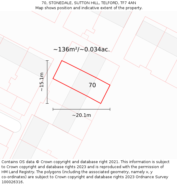 70, STONEDALE, SUTTON HILL, TELFORD, TF7 4AN: Plot and title map