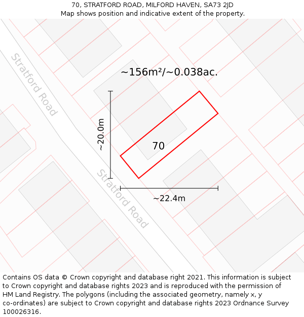 70, STRATFORD ROAD, MILFORD HAVEN, SA73 2JD: Plot and title map