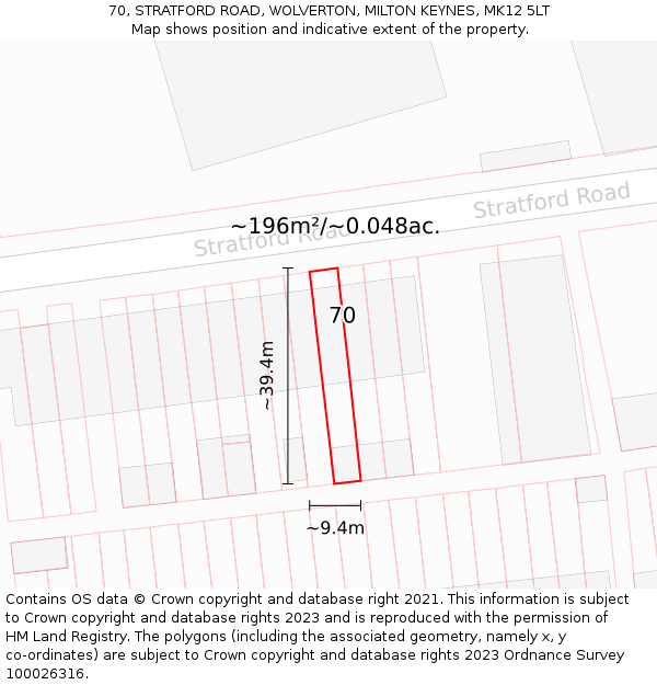 70, STRATFORD ROAD, WOLVERTON, MILTON KEYNES, MK12 5LT: Plot and title map