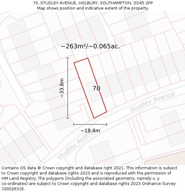 70, STUDLEY AVENUE, HOLBURY, SOUTHAMPTON, SO45 2PP: Plot and title map