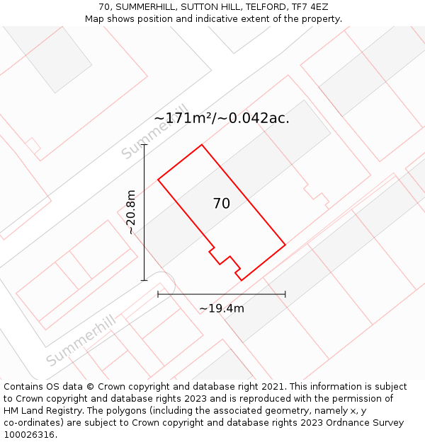 70, SUMMERHILL, SUTTON HILL, TELFORD, TF7 4EZ: Plot and title map