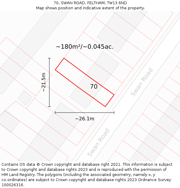 70, SWAN ROAD, FELTHAM, TW13 6ND: Plot and title map