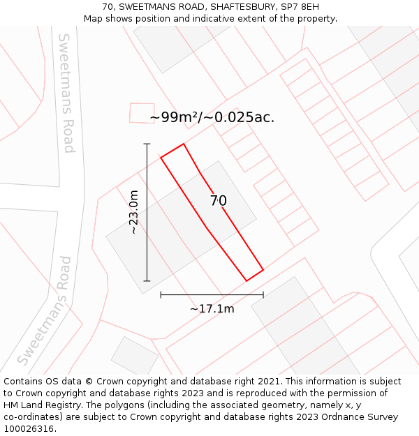 70, SWEETMANS ROAD, SHAFTESBURY, SP7 8EH: Plot and title map