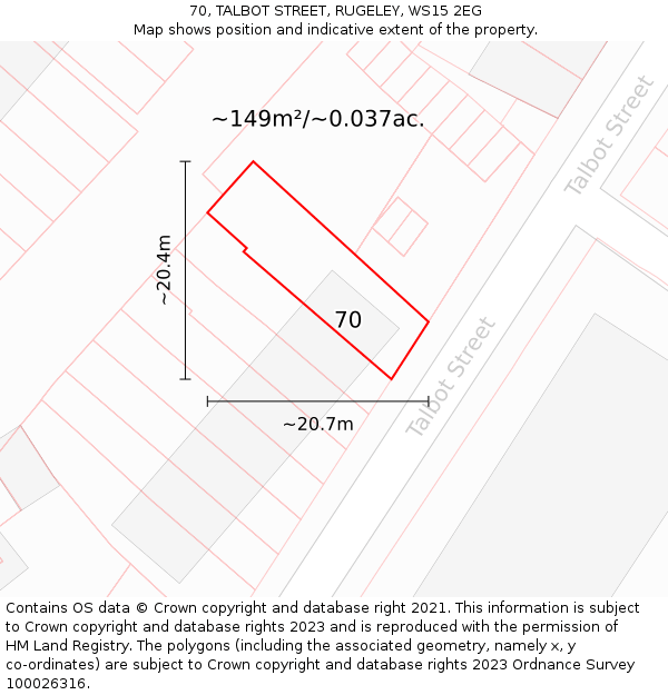 70, TALBOT STREET, RUGELEY, WS15 2EG: Plot and title map