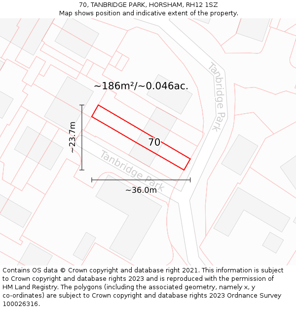 70, TANBRIDGE PARK, HORSHAM, RH12 1SZ: Plot and title map