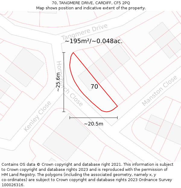 70, TANGMERE DRIVE, CARDIFF, CF5 2PQ: Plot and title map