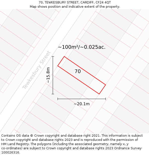 70, TEWKESBURY STREET, CARDIFF, CF24 4QT: Plot and title map