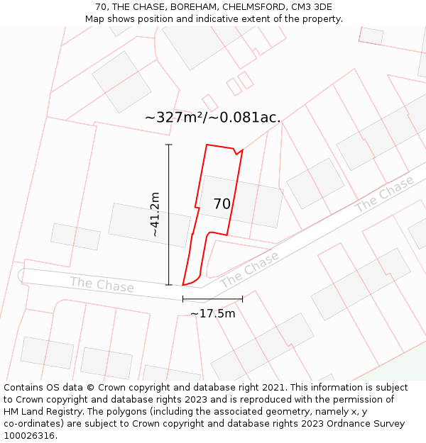 70, THE CHASE, BOREHAM, CHELMSFORD, CM3 3DE: Plot and title map