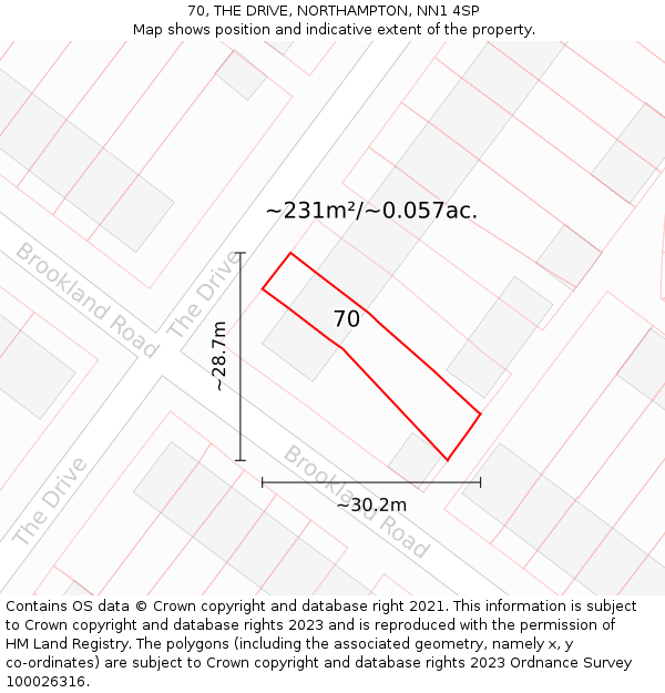 70, THE DRIVE, NORTHAMPTON, NN1 4SP: Plot and title map