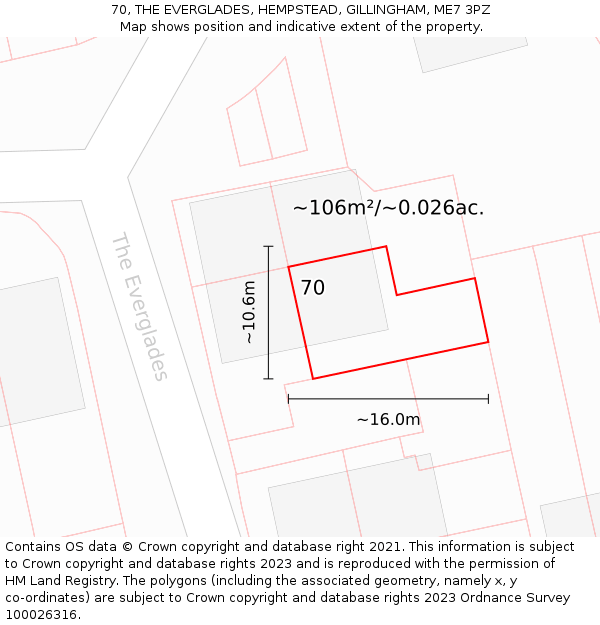 70, THE EVERGLADES, HEMPSTEAD, GILLINGHAM, ME7 3PZ: Plot and title map