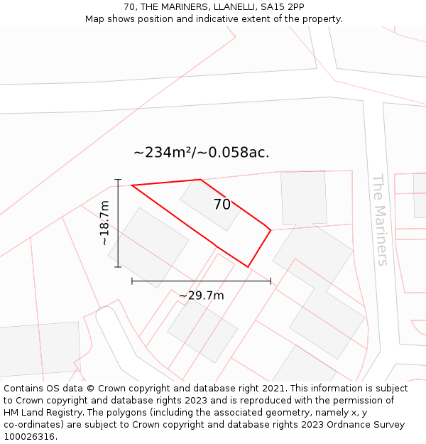 70, THE MARINERS, LLANELLI, SA15 2PP: Plot and title map
