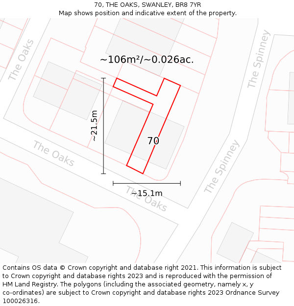 70, THE OAKS, SWANLEY, BR8 7YR: Plot and title map