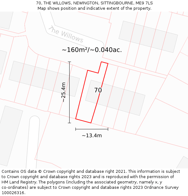 70, THE WILLOWS, NEWINGTON, SITTINGBOURNE, ME9 7LS: Plot and title map