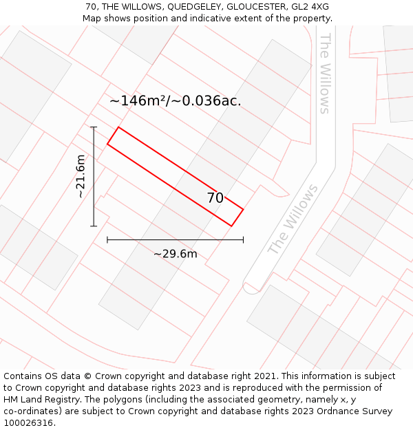 70, THE WILLOWS, QUEDGELEY, GLOUCESTER, GL2 4XG: Plot and title map