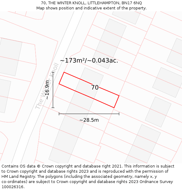 70, THE WINTER KNOLL, LITTLEHAMPTON, BN17 6NQ: Plot and title map