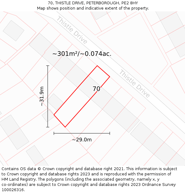 70, THISTLE DRIVE, PETERBOROUGH, PE2 8HY: Plot and title map