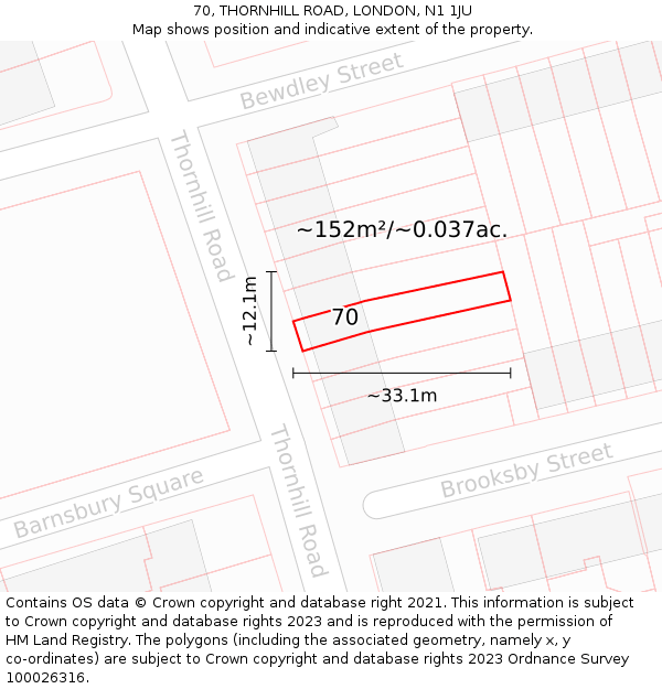 70, THORNHILL ROAD, LONDON, N1 1JU: Plot and title map