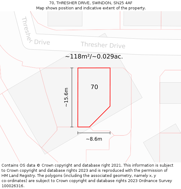 70, THRESHER DRIVE, SWINDON, SN25 4AF: Plot and title map