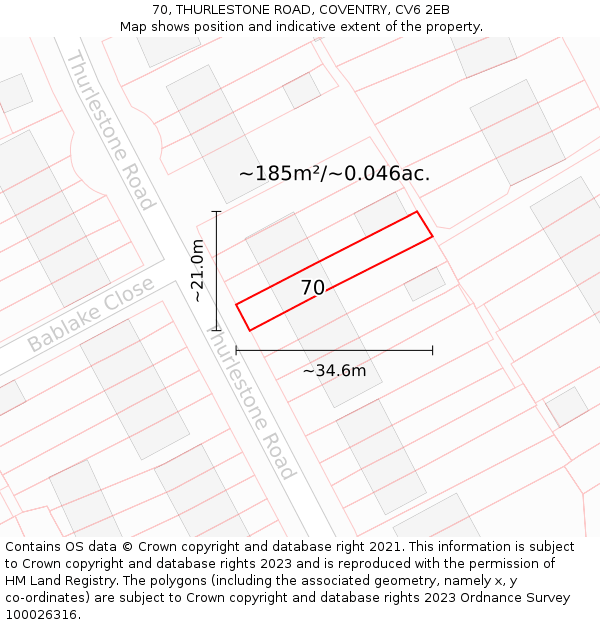 70, THURLESTONE ROAD, COVENTRY, CV6 2EB: Plot and title map