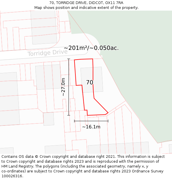 70, TORRIDGE DRIVE, DIDCOT, OX11 7RA: Plot and title map