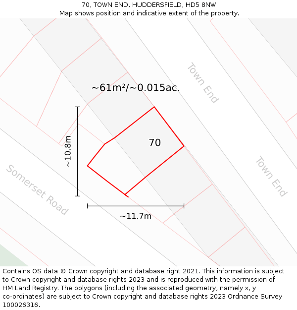 70, TOWN END, HUDDERSFIELD, HD5 8NW: Plot and title map