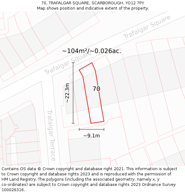 70, TRAFALGAR SQUARE, SCARBOROUGH, YO12 7PY: Plot and title map