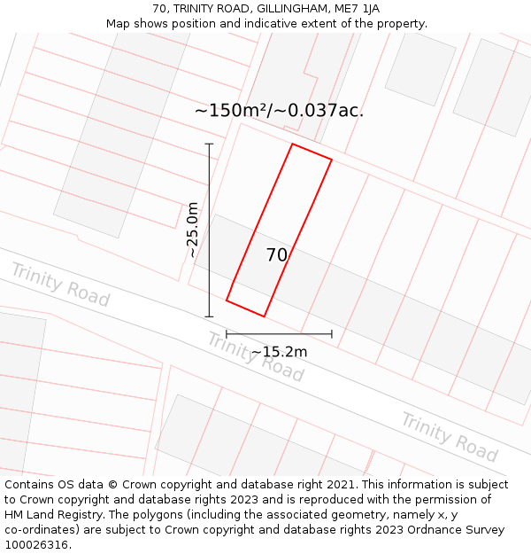 70, TRINITY ROAD, GILLINGHAM, ME7 1JA: Plot and title map