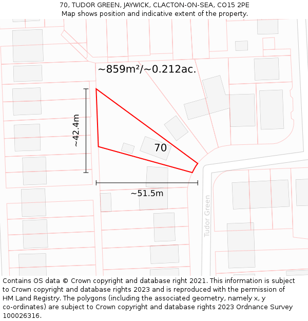 70, TUDOR GREEN, JAYWICK, CLACTON-ON-SEA, CO15 2PE: Plot and title map