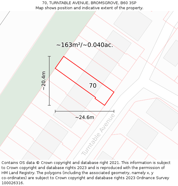 70, TURNTABLE AVENUE, BROMSGROVE, B60 3SP: Plot and title map