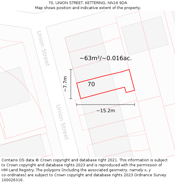 70, UNION STREET, KETTERING, NN16 9DA: Plot and title map