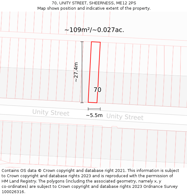 70, UNITY STREET, SHEERNESS, ME12 2PS: Plot and title map