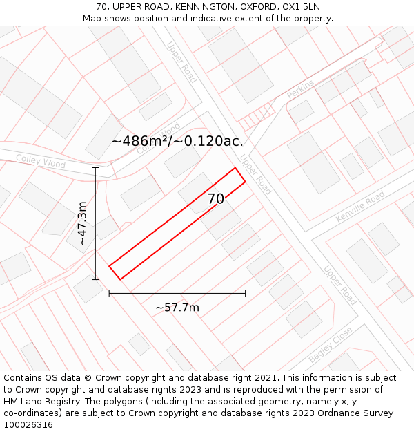 70, UPPER ROAD, KENNINGTON, OXFORD, OX1 5LN: Plot and title map