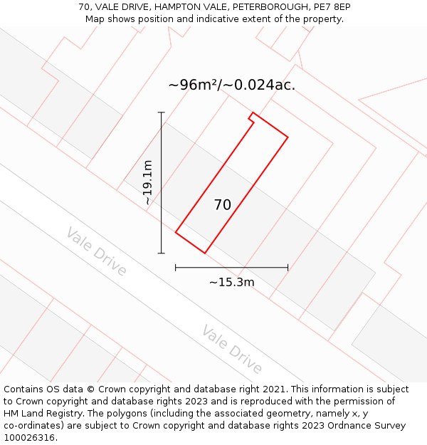 70, VALE DRIVE, HAMPTON VALE, PETERBOROUGH, PE7 8EP: Plot and title map